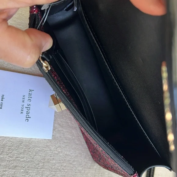 KATE SPADE Odette GLITTER MINI top handle crossbody bag blkcherry - Picture 10 of 17
